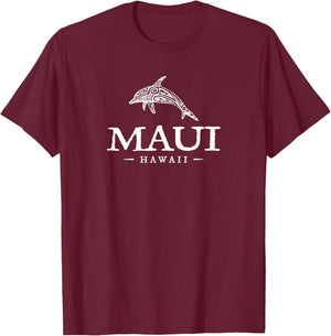 Maui Hawaii Dolphin Vacation Souvenir Boys Girls Hawaiian T-Shirt - T-Shirt | Maroon