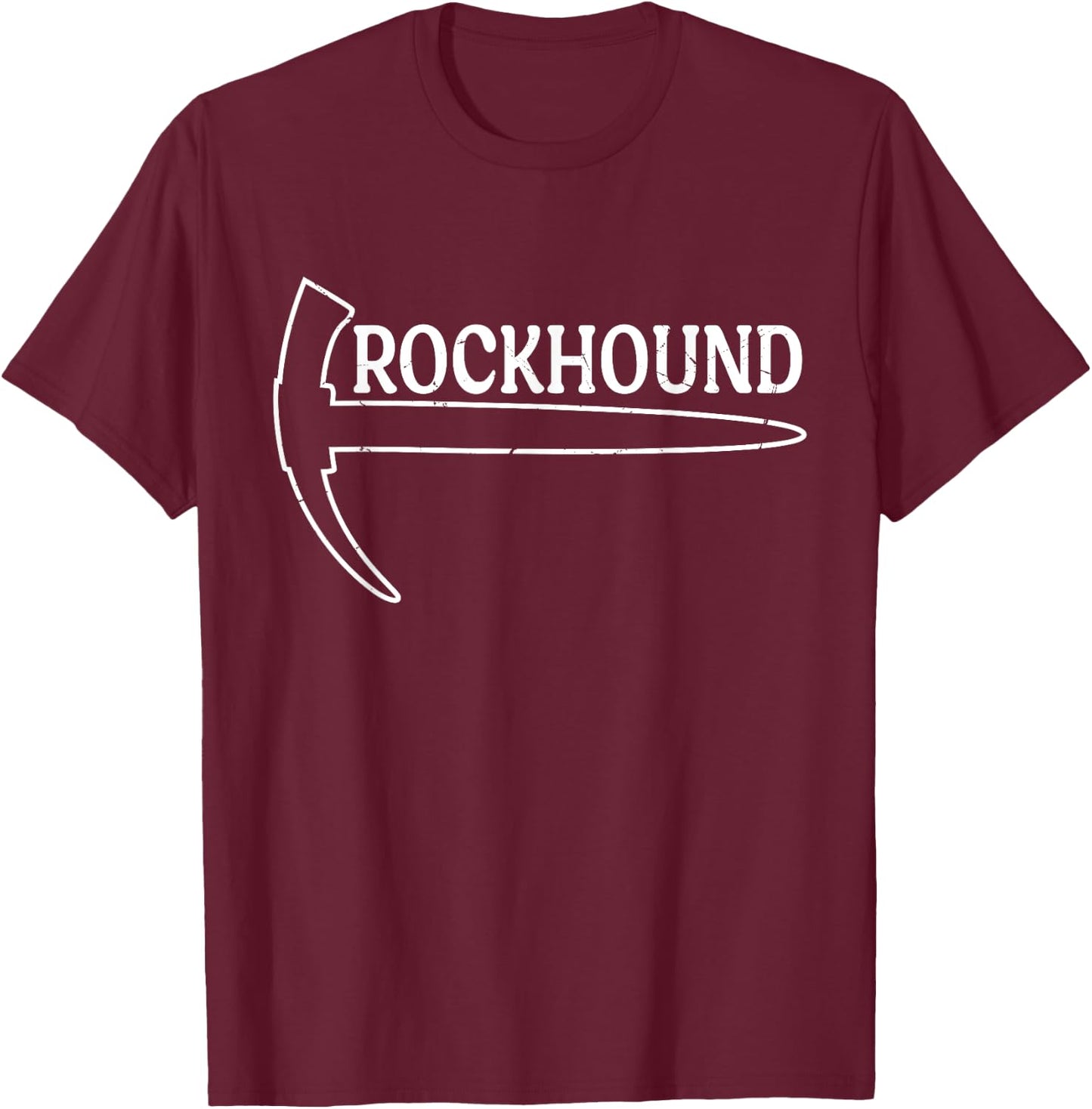 Distressed Rockhound with Rock Pick Graphic Rock Hounding T-Shirt - T-Shirt | Maroon