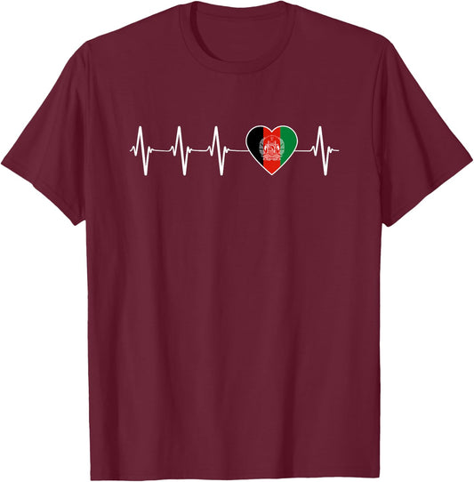 Afghani Heartbeat I Love Afghanistan Heart Flag Gift T-Shirt - T-Shirt | Maroon