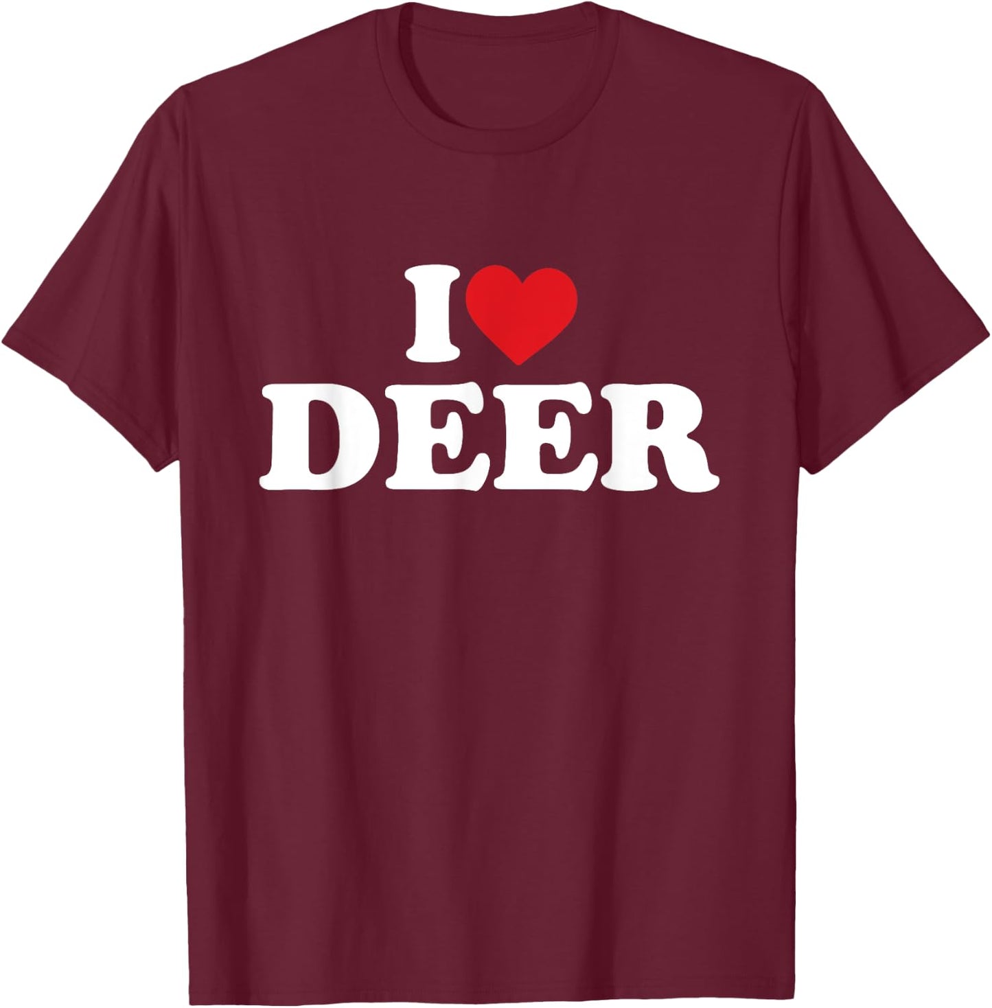 I Love Deer Funny Red Heart Love T-Shirt - T-Shirt | Maroon
