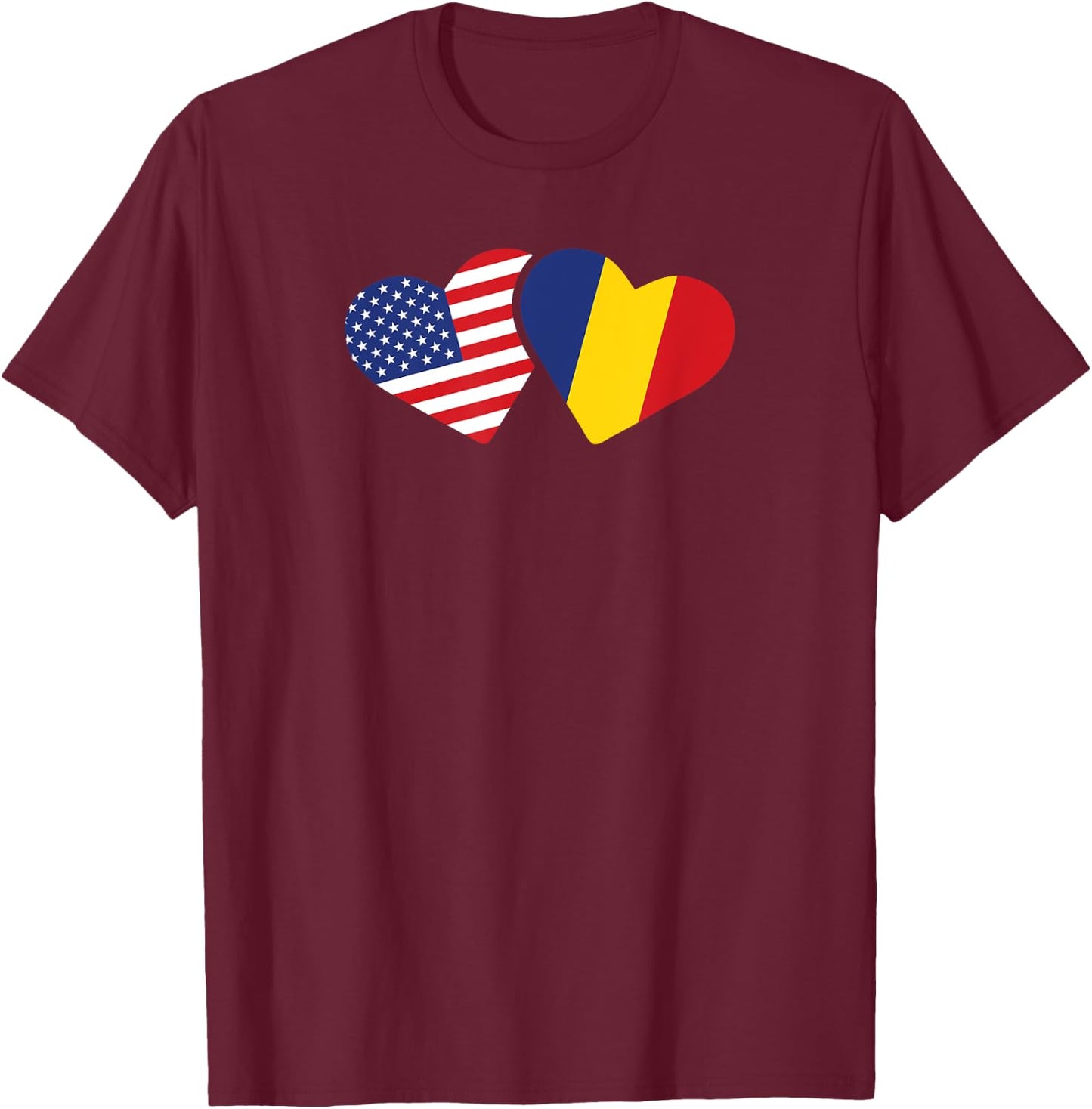 Romania USA Flag T Shirt Heart Romanian Americans Love Cute T-Shirt - T-Shirt | Maroon