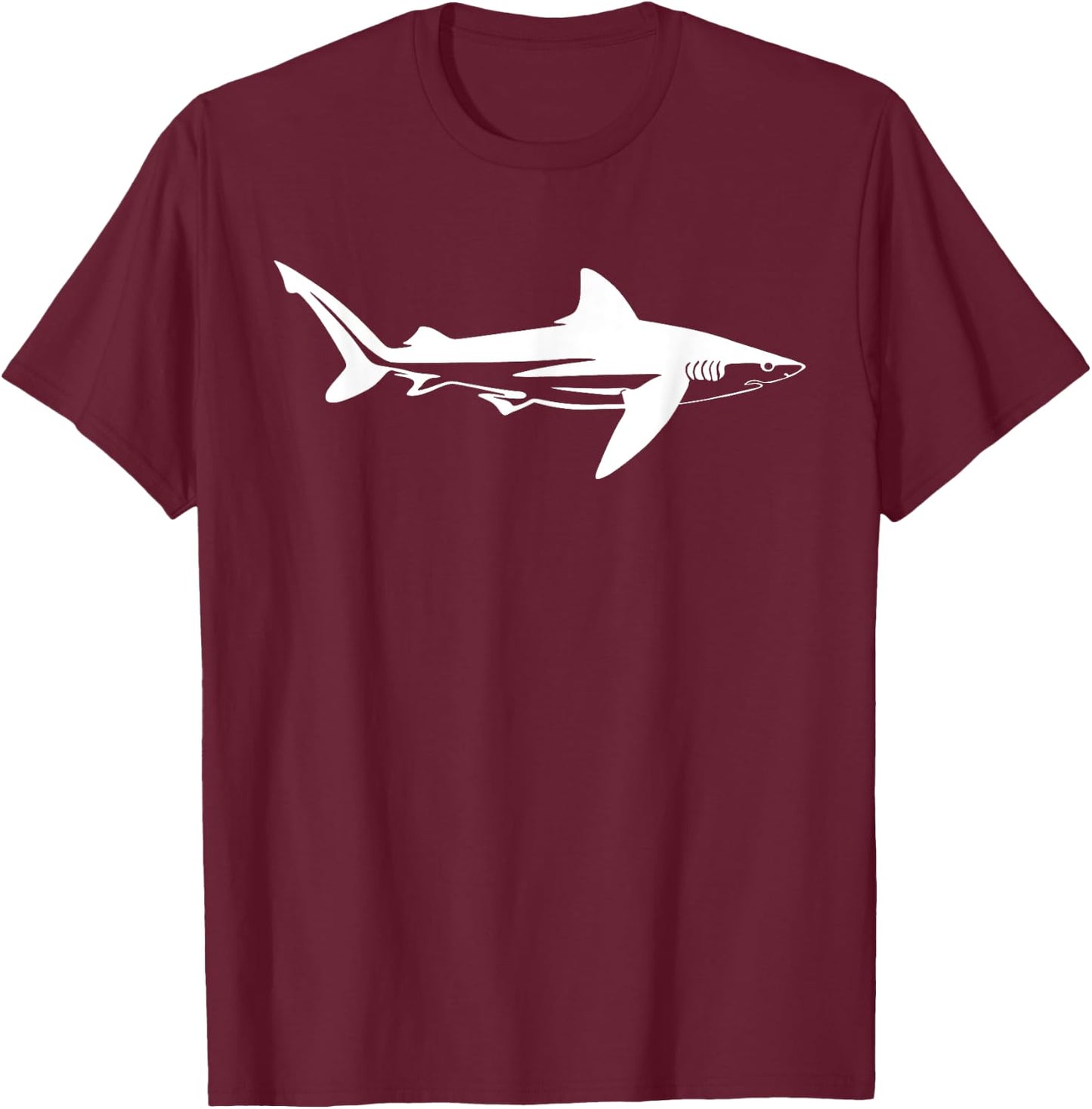 Tiger Shark Silhouette Simple Shark Design T-Shirt - T-Shirt | Maroon