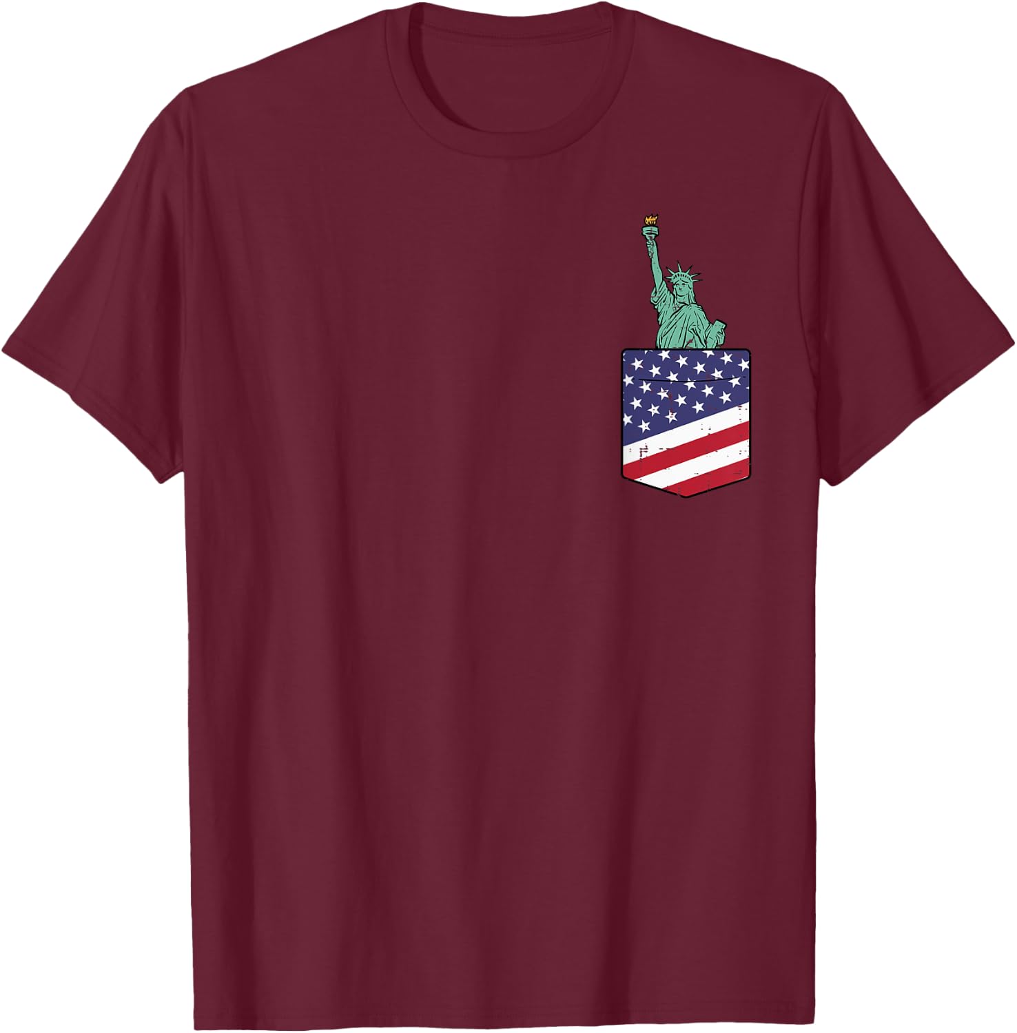 4th July Statue Of Liberty Flag Pocket Patriot Men Women Kid T-Shirt - T-Shirt | Maroon