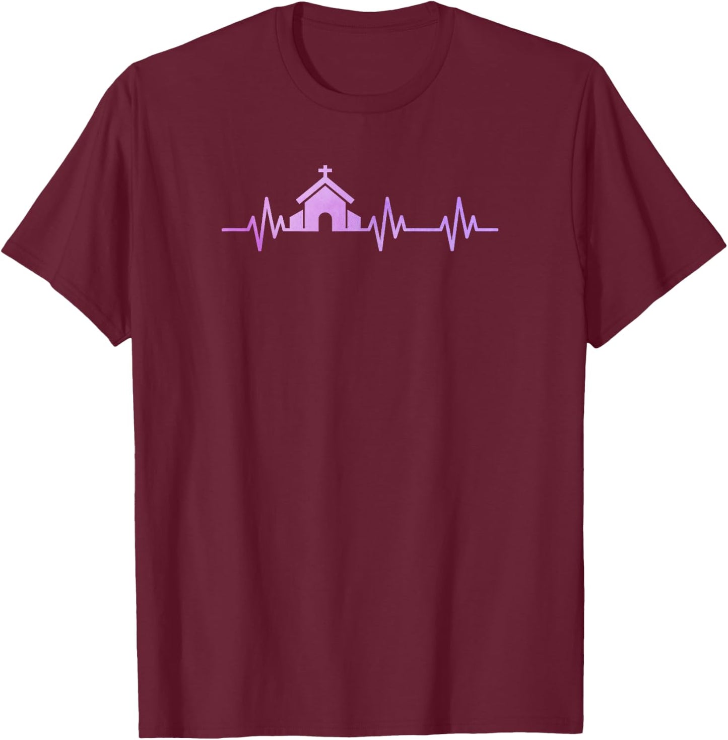 Church Heart Love EKG Heart Pulse Christian Pastor Life T-Shirt - T-Shirt | Maroon