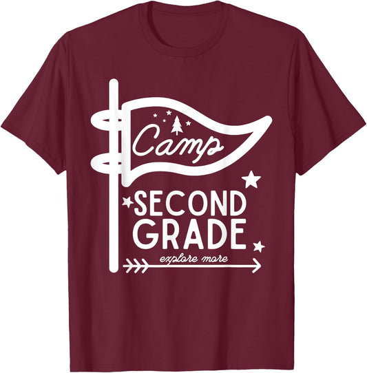 Camp Second Grade Camping Teacher 2nd Grade Back To School T-Shirt - T-Shirt | Maroon