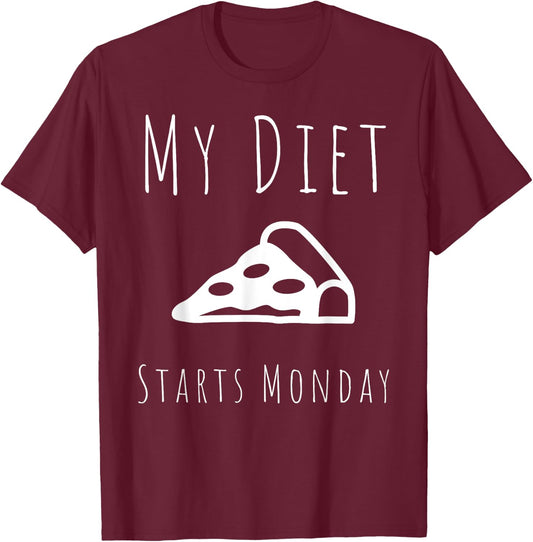 My Diet Starts Monday Funny Fitness Diet T-Shirt - T-Shirt | Maroon