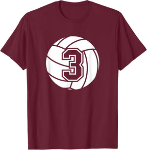 Volleyball Player #3 Volleyball Mom Dad Jersey Number 3 T-Shirt - T-Shirt | Maroon