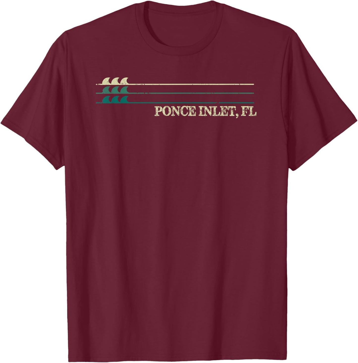 Ponce Inlet Florida Break Surfing Retro Wave T-Shirt - T-Shirt | Maroon