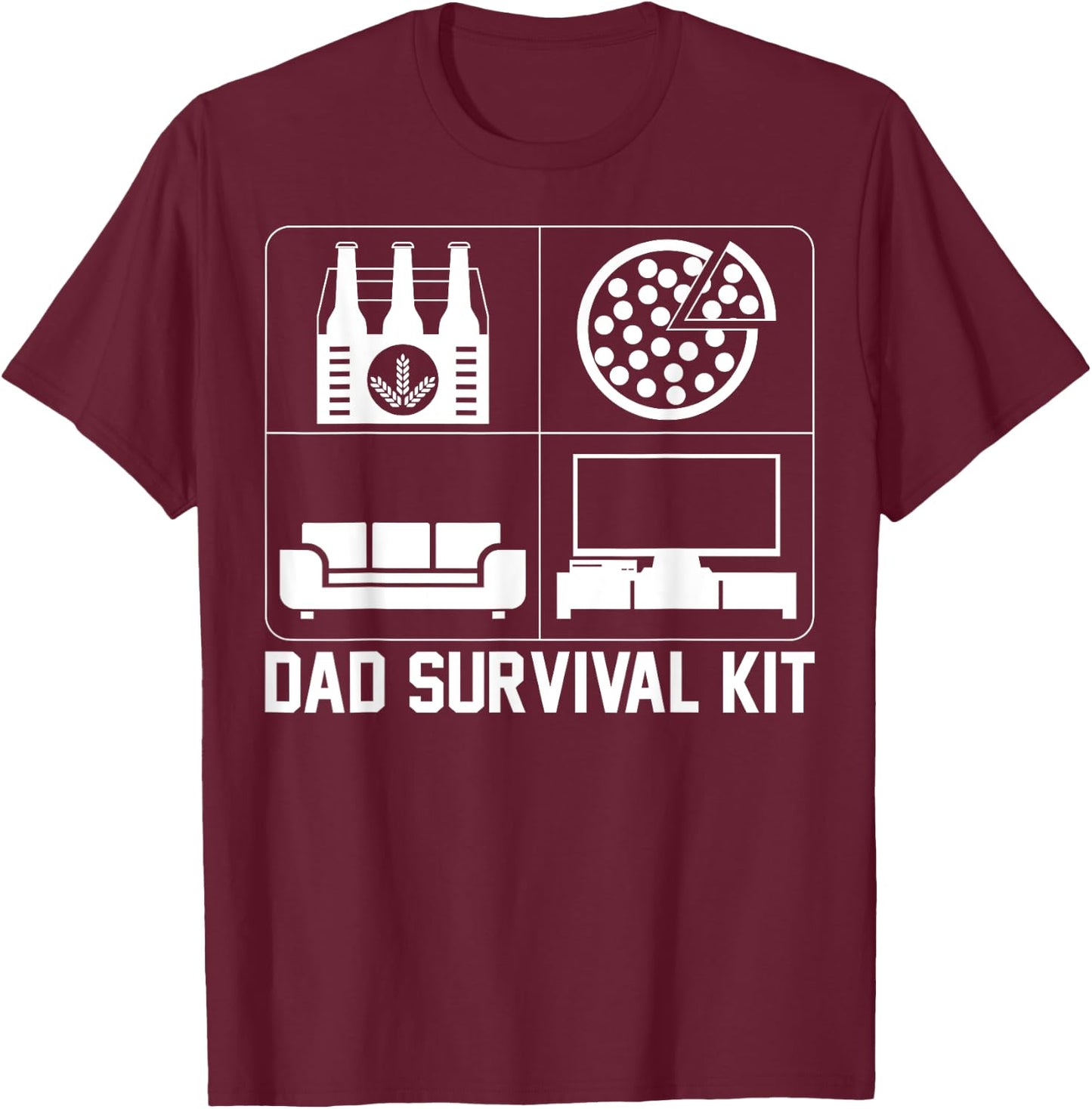 Dad Survival Kit Beer Pizza Couch TV T-Shirt - T-Shirt | Maroon