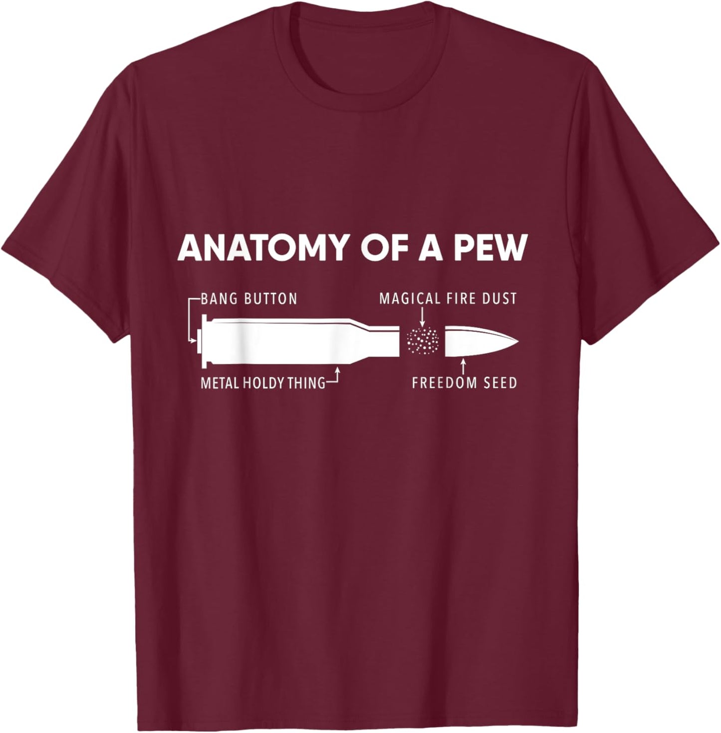 Anatomy Of A Pew Shirt Funny Bullet Graphic Gift T-Shirt - T-Shirt | Maroon