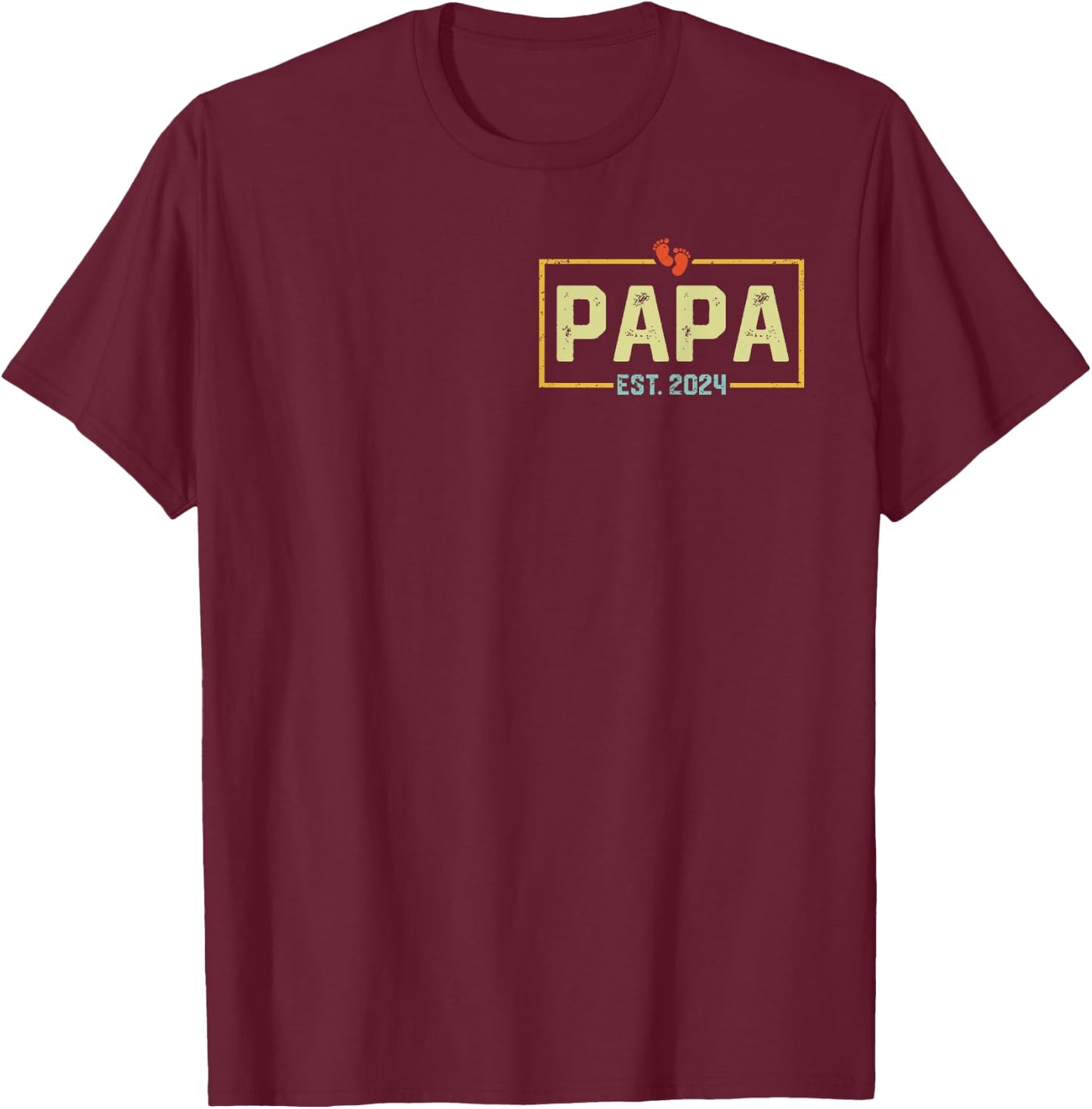 Papa Est. 2024 Papa 2024 Logo New Dad Fathers Day T-Shirt - T-Shirt | Maroon