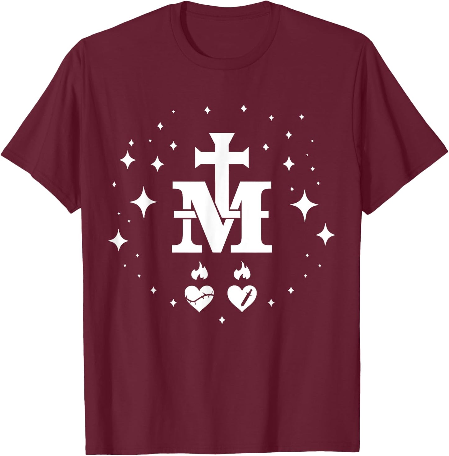 Miraculous Medal - Catholic Virgin Mary Holy Heart T-Shirt - T-Shirt | Maroon