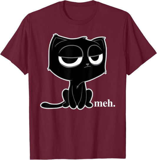 Funny Meh Cat - Cute Kitty Shirt T-Shirt - T-Shirt | Maroon