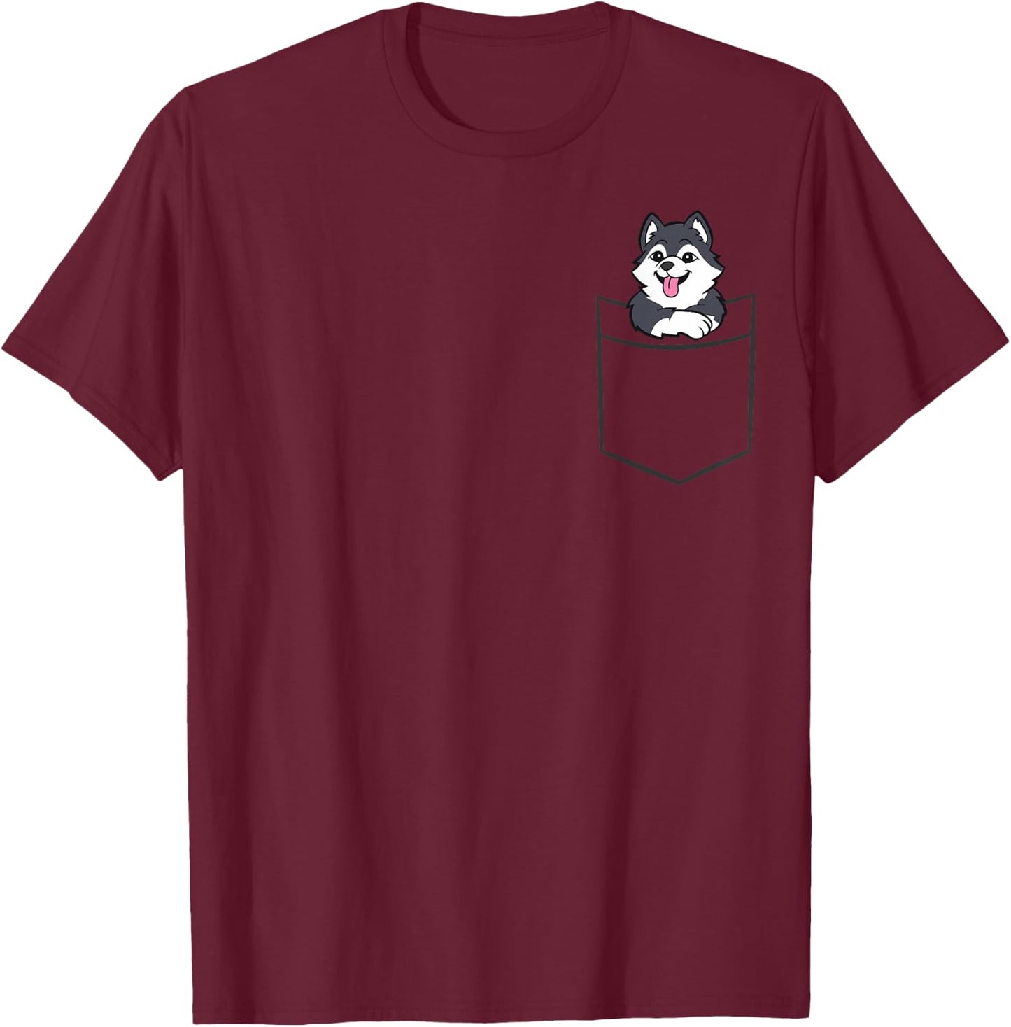 Husky In The Pocket Cute Husky T-Shirt - T-Shirt | Maroon
