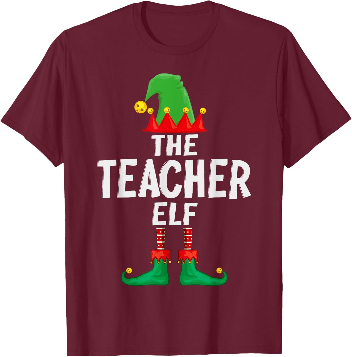 The Teacher Elf Matching Family Christmas T-Shirt - T-Shirt | Maroon