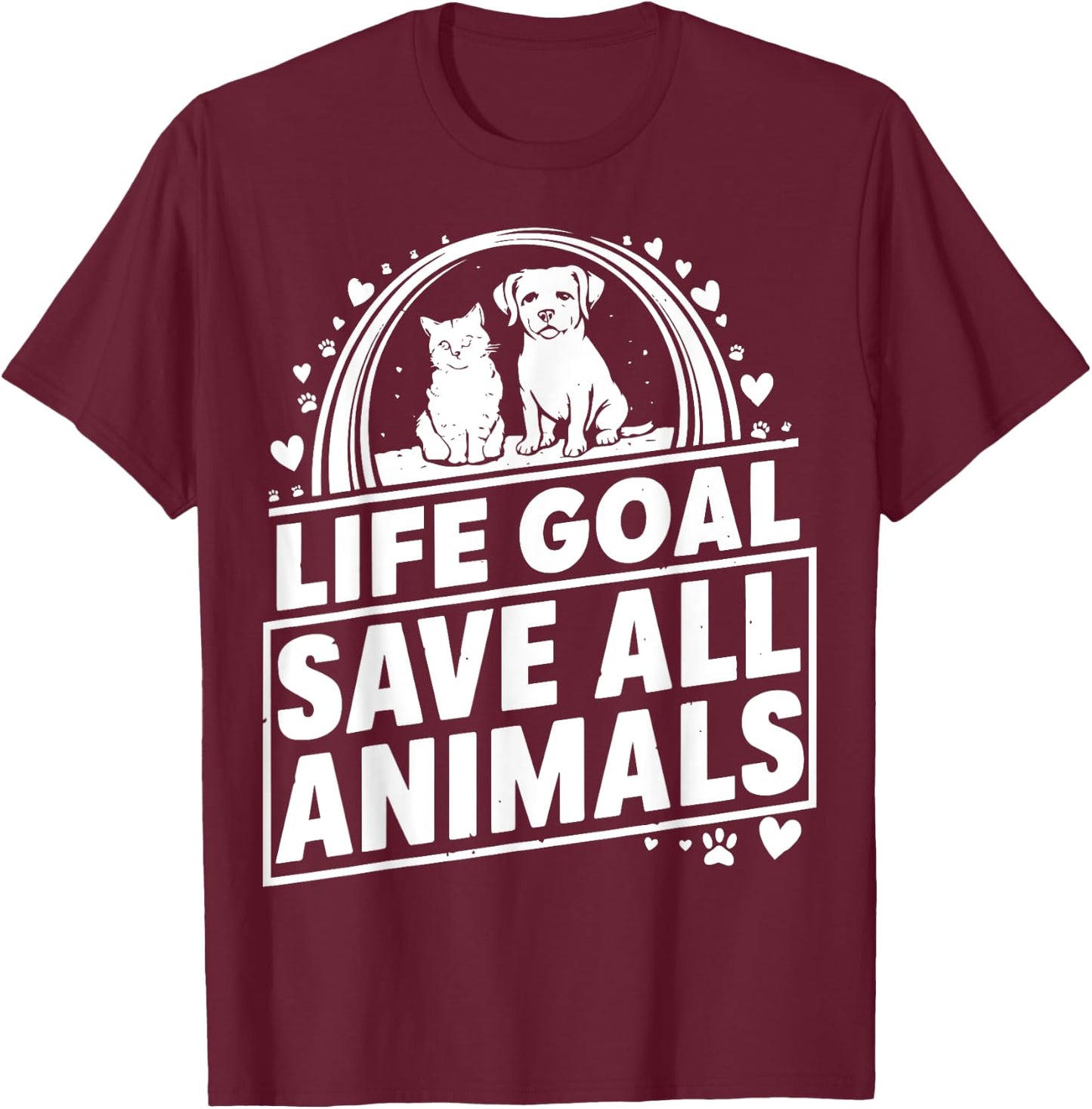 Life Goal Save All The Animals Vintage Rescue Animal Retro T-Shirt - T-Shirt | Maroon