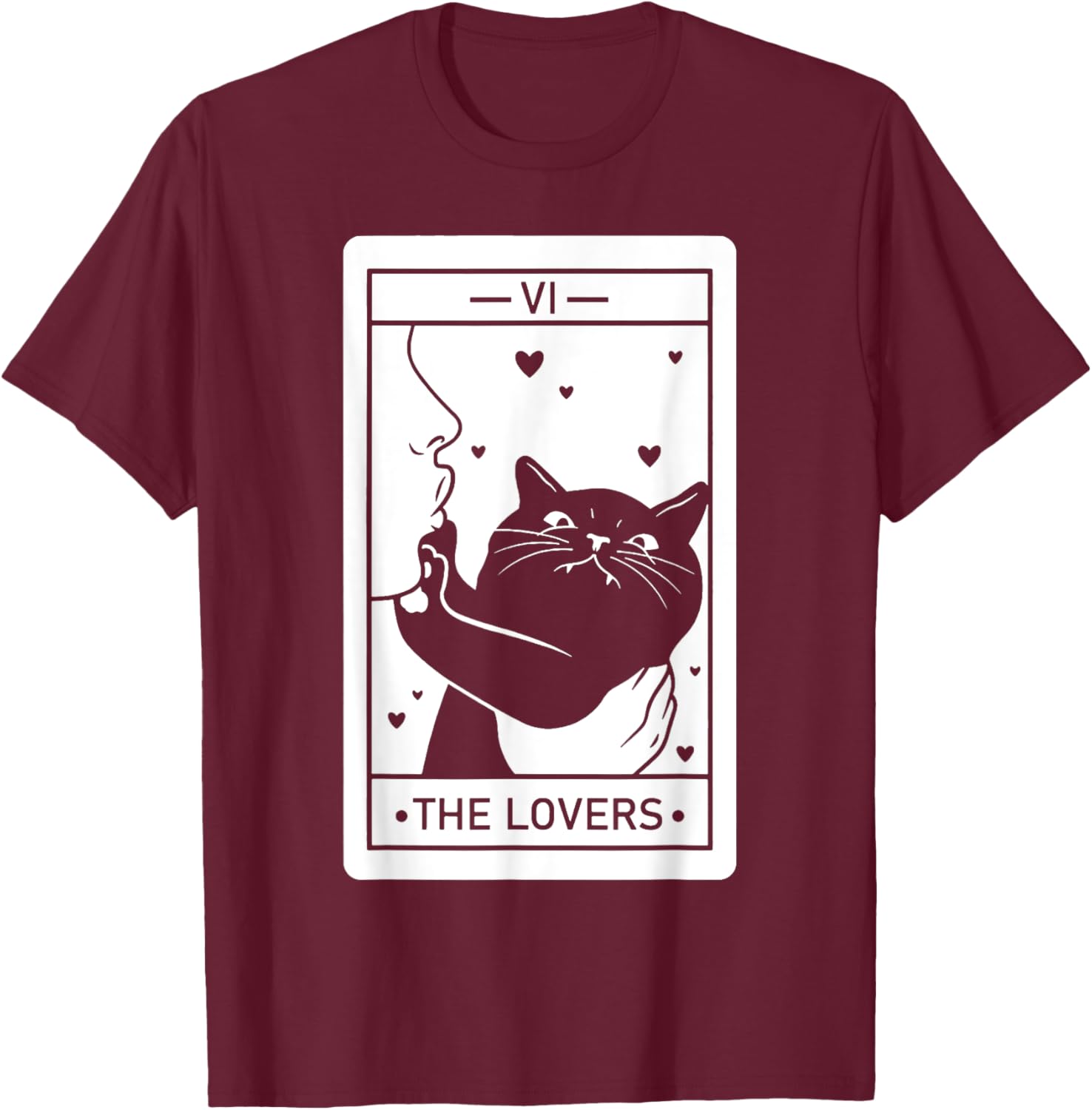 The Lovers Cat Humor Tarot Card Halloween Black Cats Lover T-Shirt - T-Shirt | Maroon