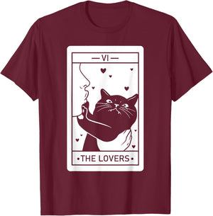 The Lovers Cat Humor Tarot Card Halloween Black Cats Lover T-Shirt - T-Shirt | Maroon