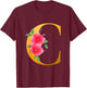 Cool Floral Alphabet Cute Initial Monogram Letter C Graphic T-Shirt - T-Shirt | Maroon