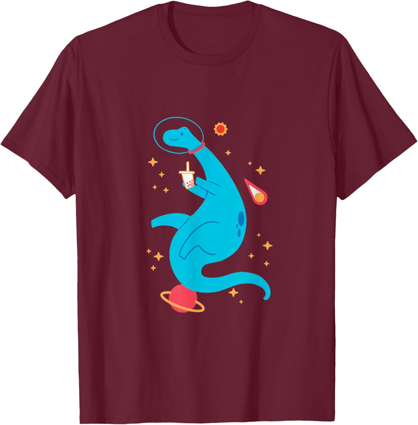 Cute Brontosaurus Astronaut Space Dinosaur T-Shirt - T-Shirt | Maroon