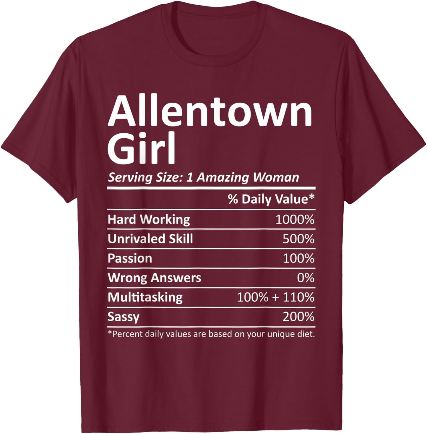 ALLENTOWN GIRL PA PENNSYLVANIA Funny City Home Roots Gift T-Shirt - T-Shirt | Maroon