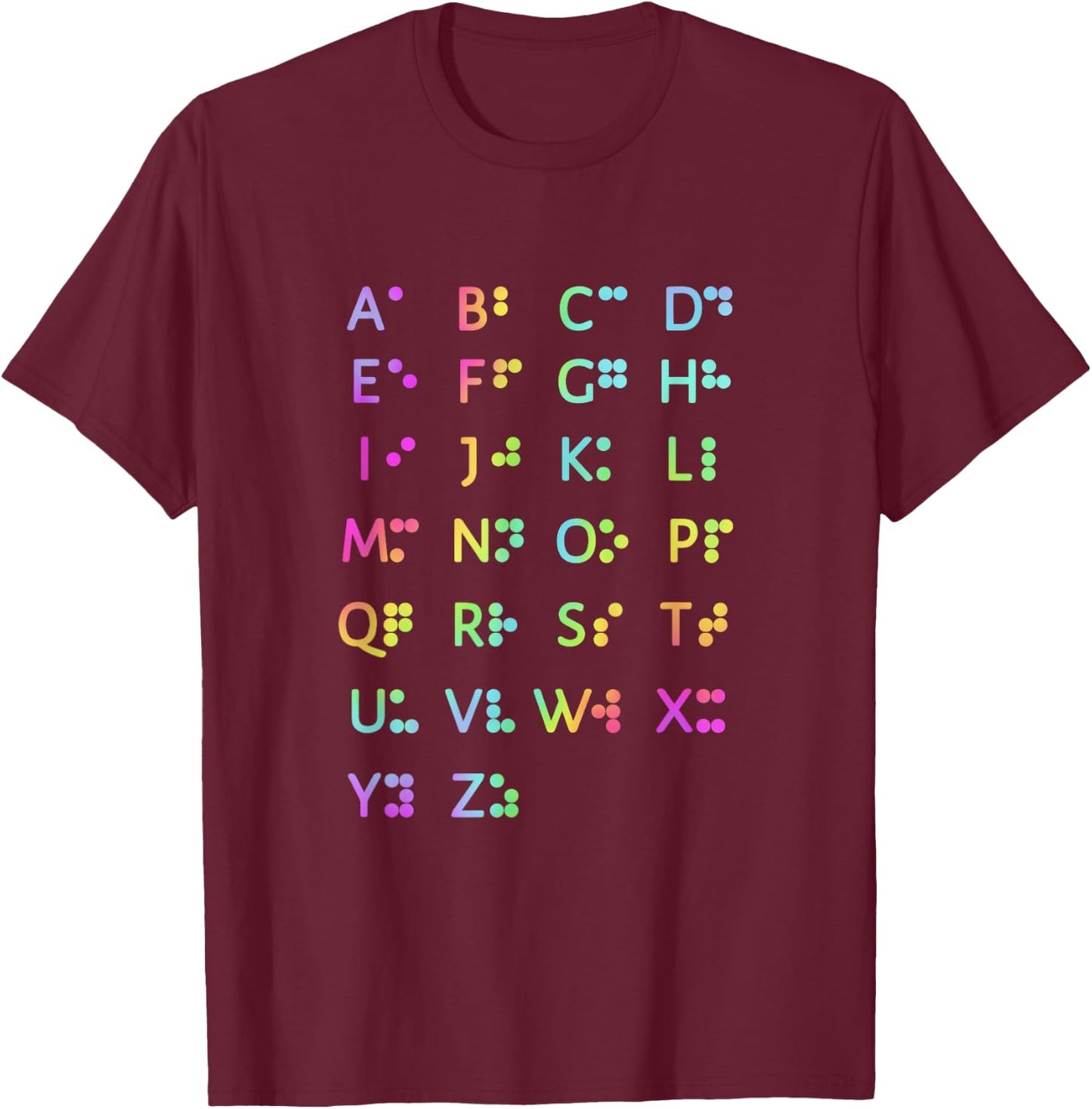 Retro Vibe Braille Alphabet Blind Awareness T-Shirt - T-Shirt | Maroon