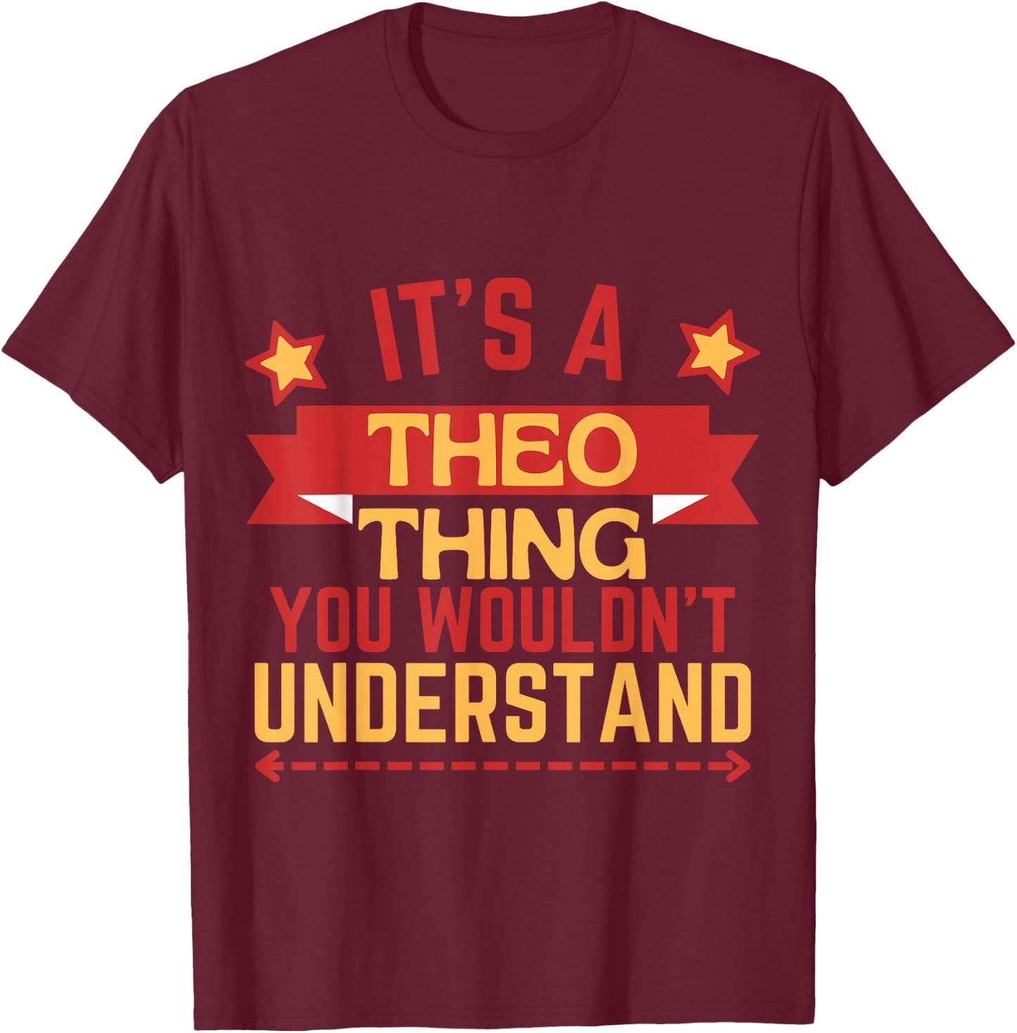 Theo Name Gift Birthday Celebration -Kids Theo Gift Black Small Modern Short Sleeve T-Shirt - T-Shirt | Maroon