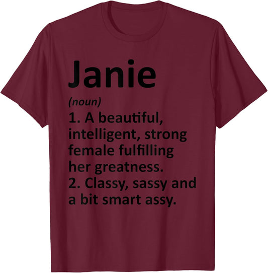 JANIE Definition Personalized Name Funny Christmas Gift T-Shirt - T-Shirt | Maroon