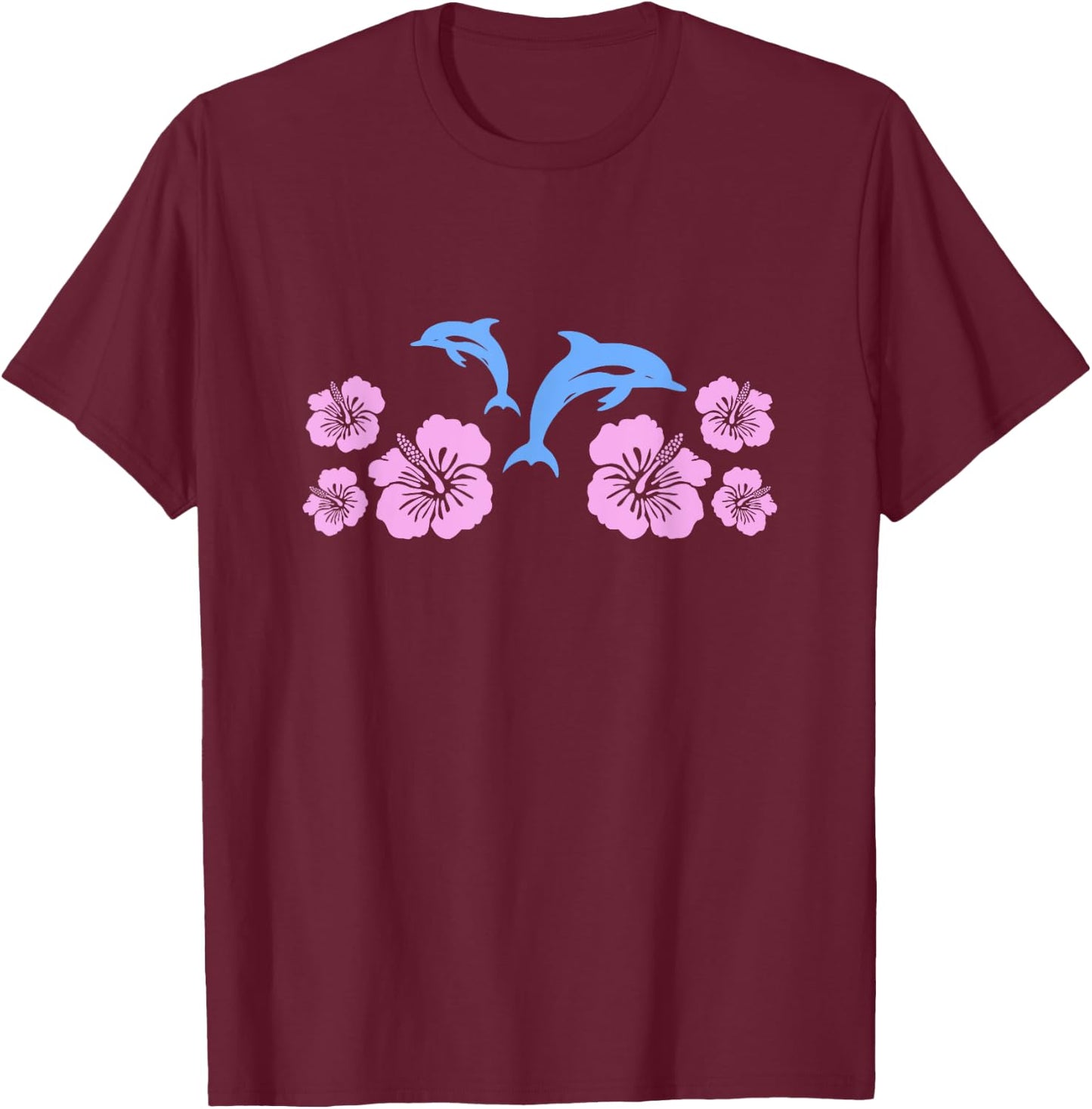 Dolphin Hibiscus Y2K Aesthetic T-Shirt - T-Shirt | Maroon