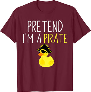 Funny Halloween Costume Pretend I'm A Pirate Black Cartoon , All Ages Casual Modern Short Sleeve T-Shirt - T-Shirt | Maroon