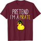 Funny Halloween Costume Pretend I'm A Pirate Black Cartoon , All Ages Casual Modern Short Sleeve T-Shirt - T-Shirt | Maroon