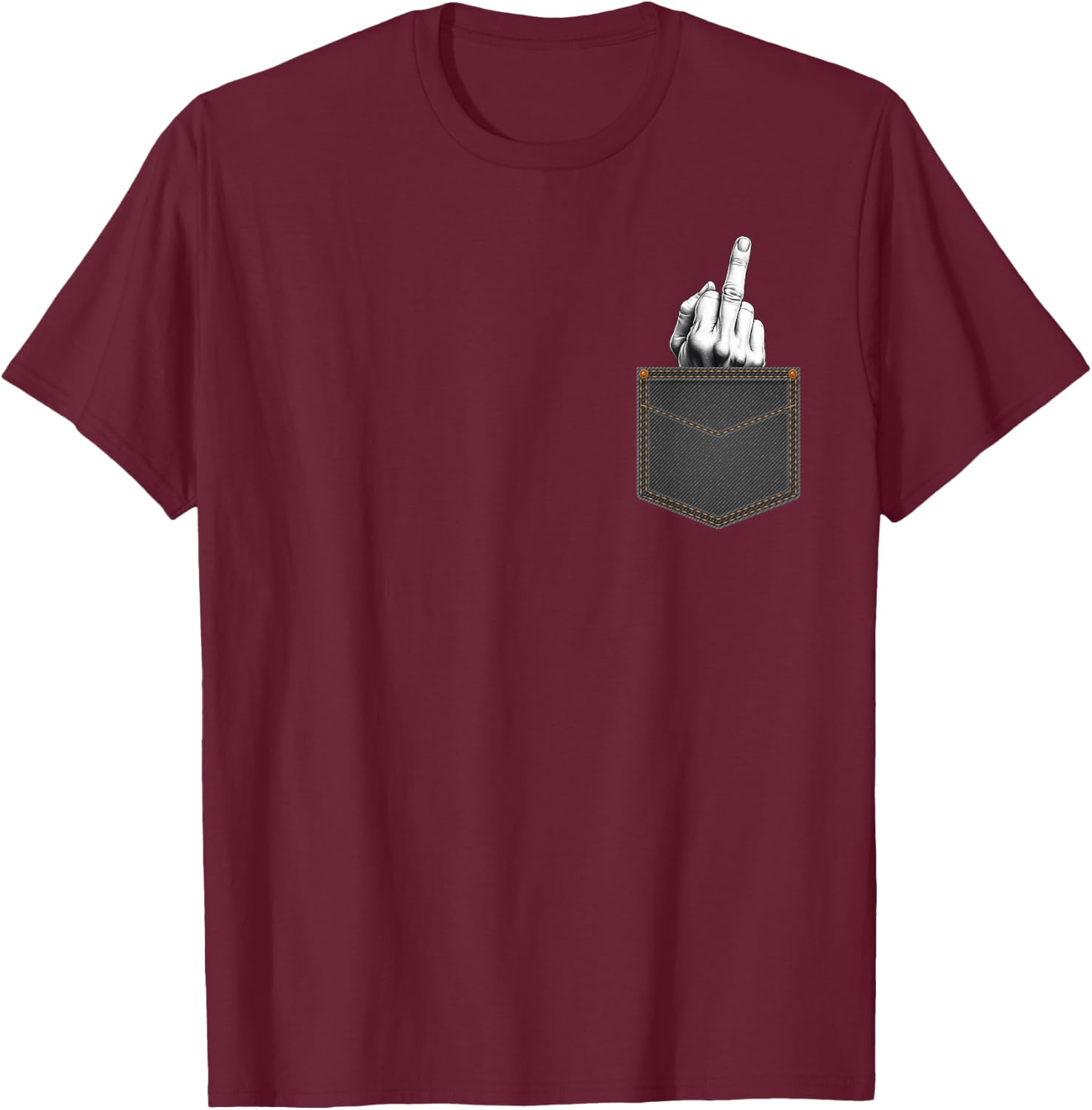 Middle Finger Sticks Out Of Denim Pocket Men Sarcastic Humor T-Shirt - T-Shirt | Maroon