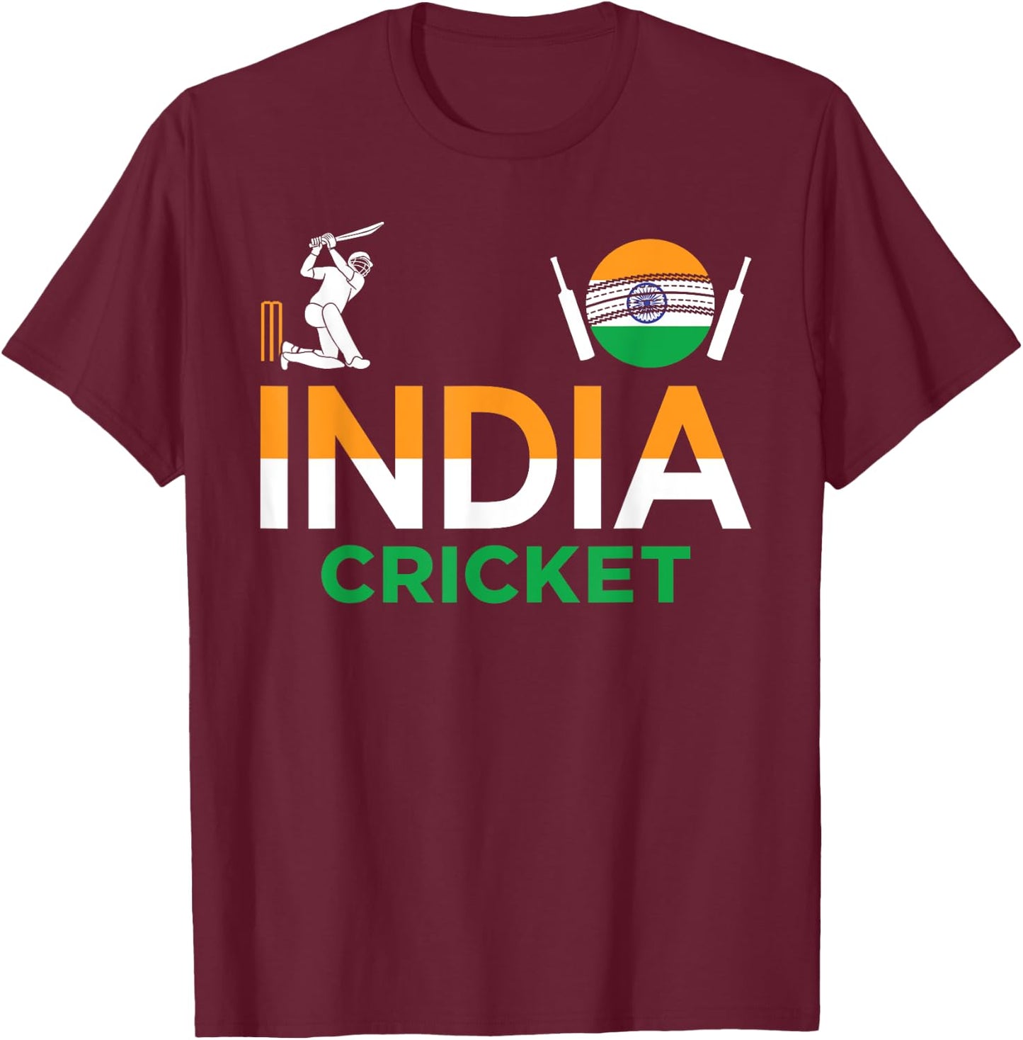 India Cricket Flag For Lovers Of Cricket Game Cricketers , Small, Black T-Shirt - T-Shirt | Maroon