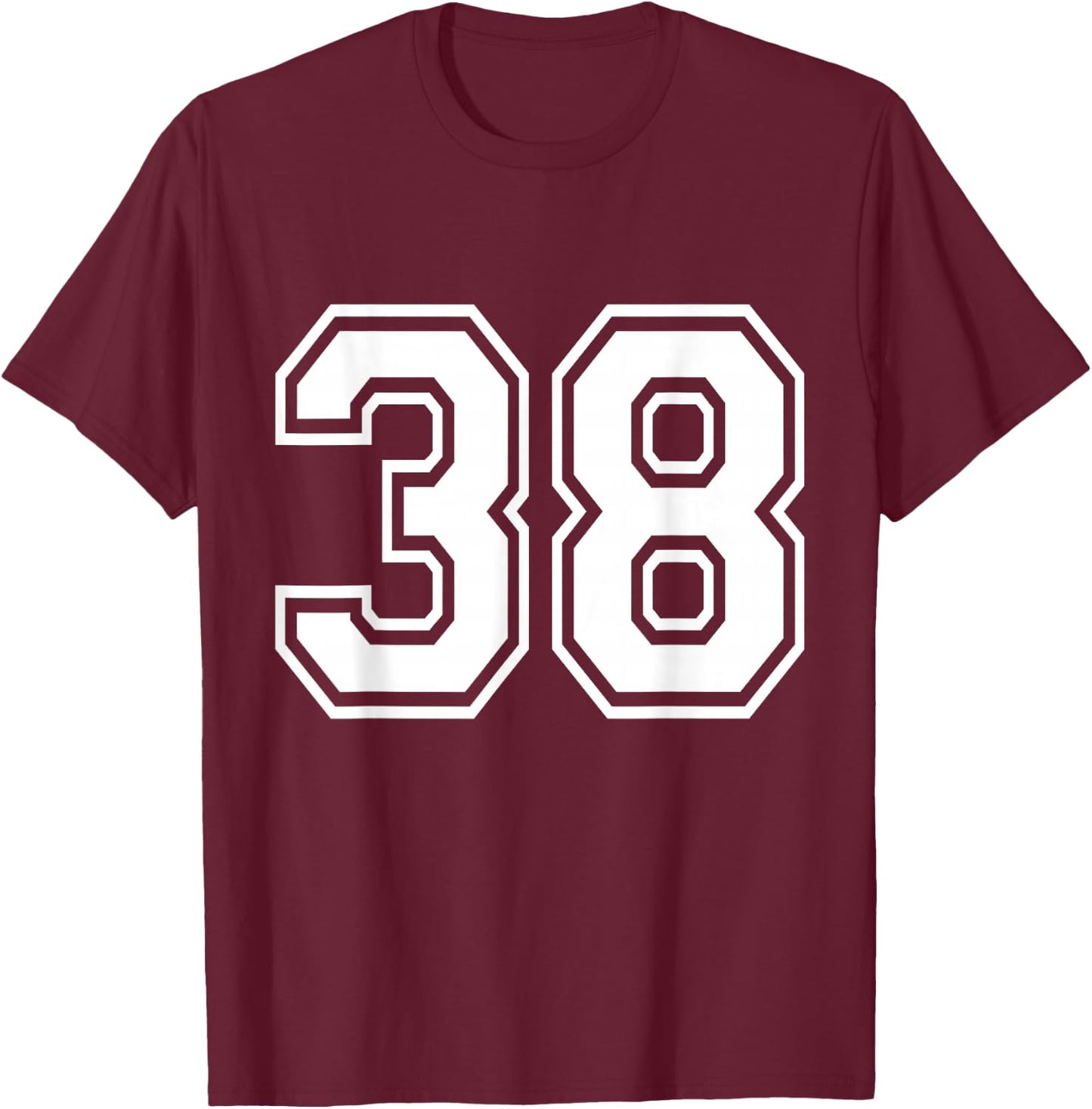 Number 38 Varsity Sports Team Jersey 38th Birthday 38 Years T-Shirt - T-Shirt | Maroon