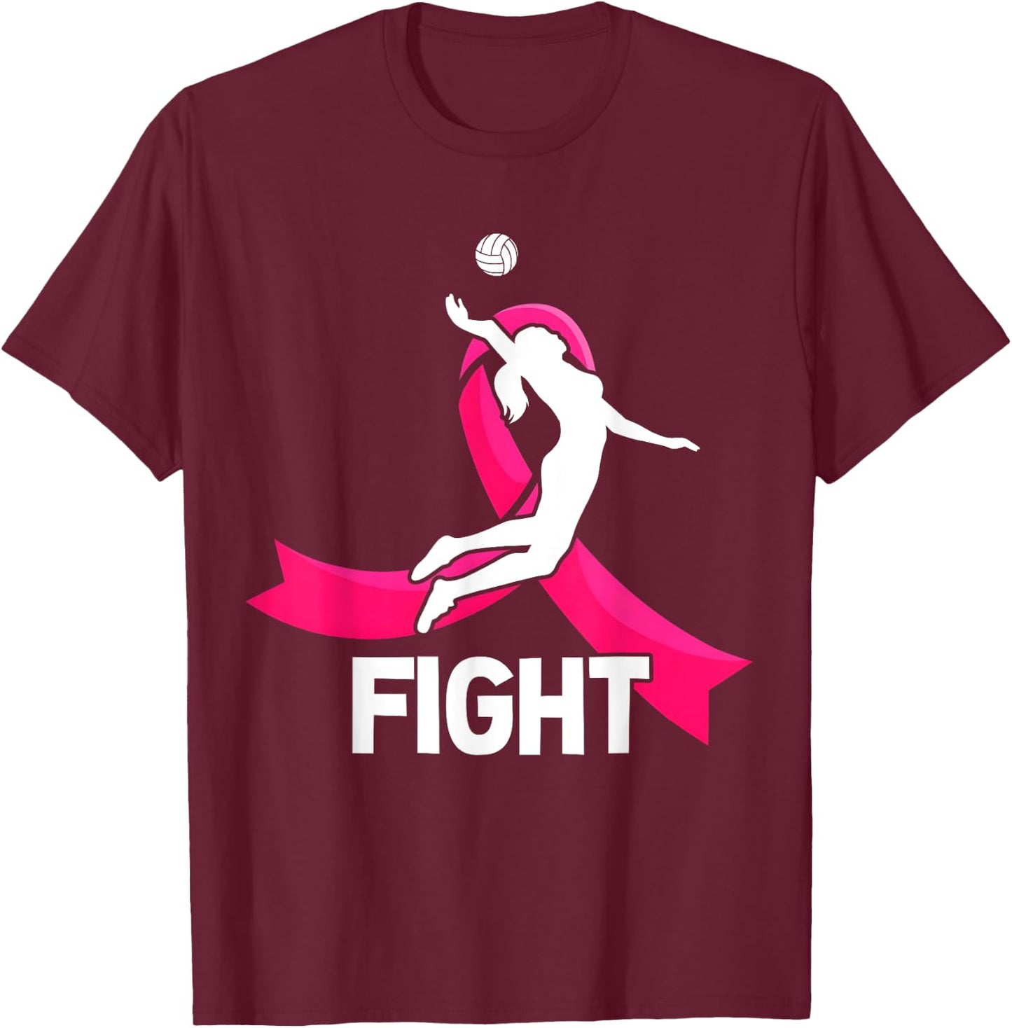 Fight Breast Cancer Volleyball Pink Ribbon Awareness Women T-Shirt - T-Shirt | Maroon