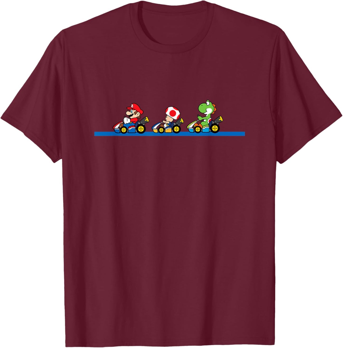 Mario Kart Yoshi Toad & Mario Vintage Race Line Up T-Shirt - T-Shirt | Maroon