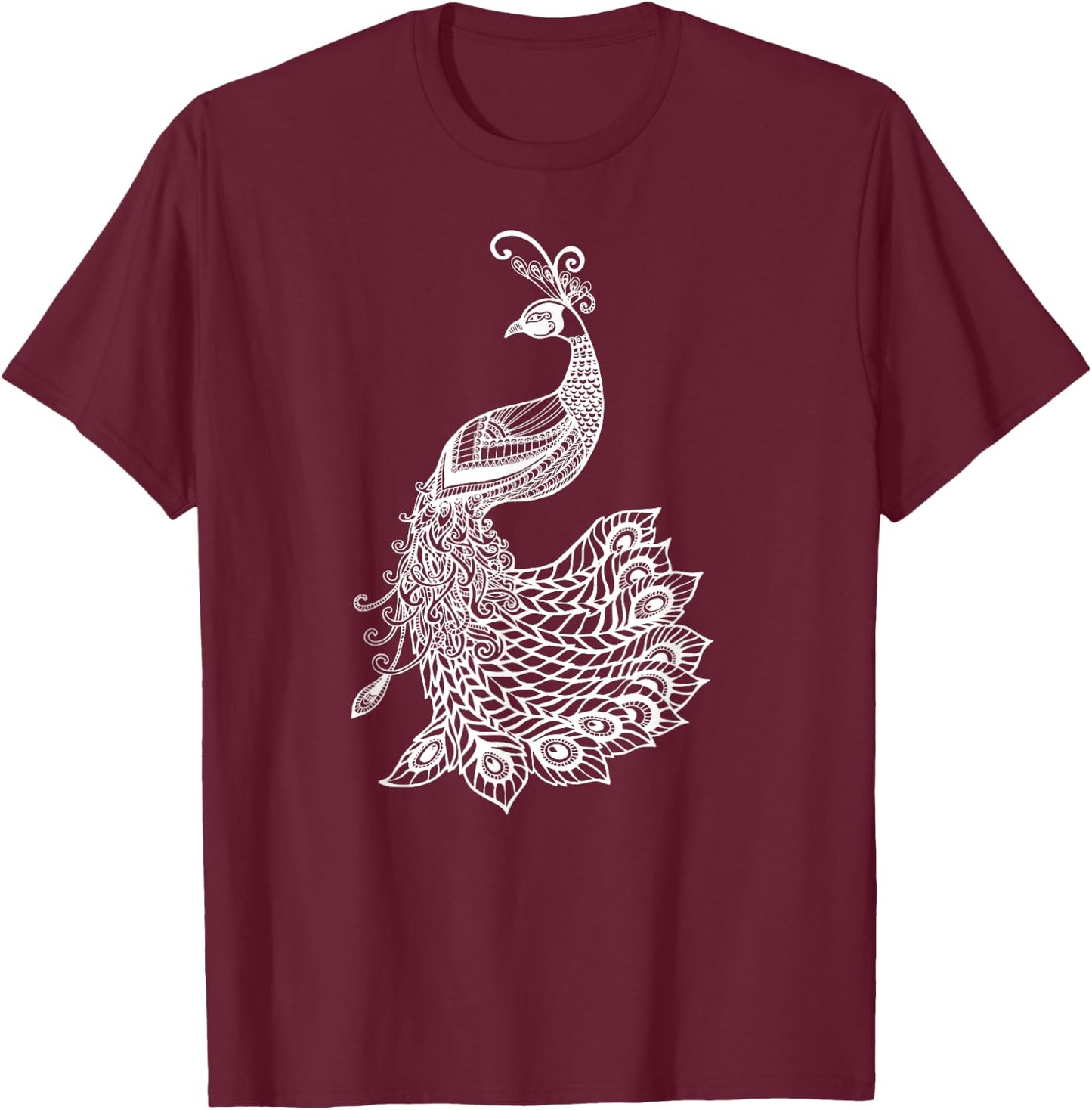& Girls Beautiful Mandala Art Bird Peacock Lover T-Shirt - T-Shirt | Maroon