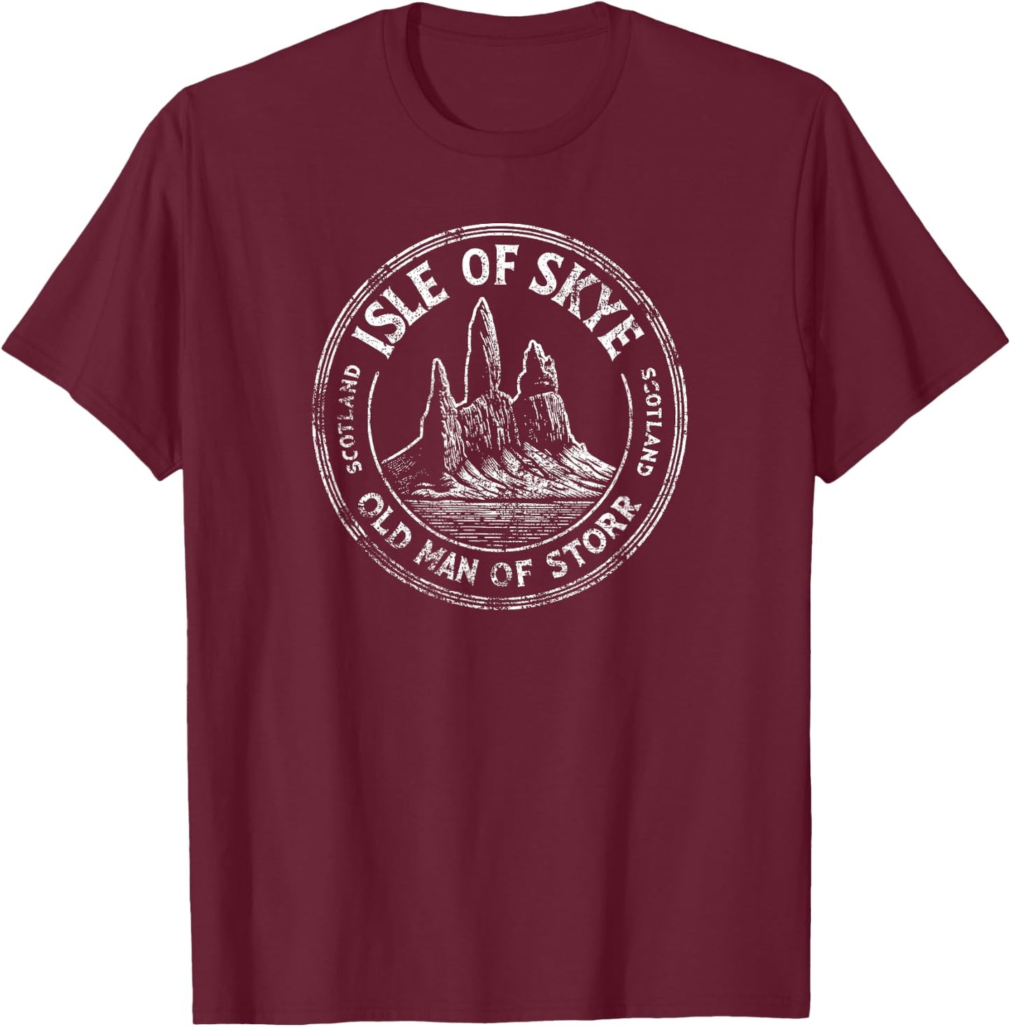 Isle of Skye Scotland Old Man of Storr Formation Distressed T-Shirt - T-Shirt | Maroon