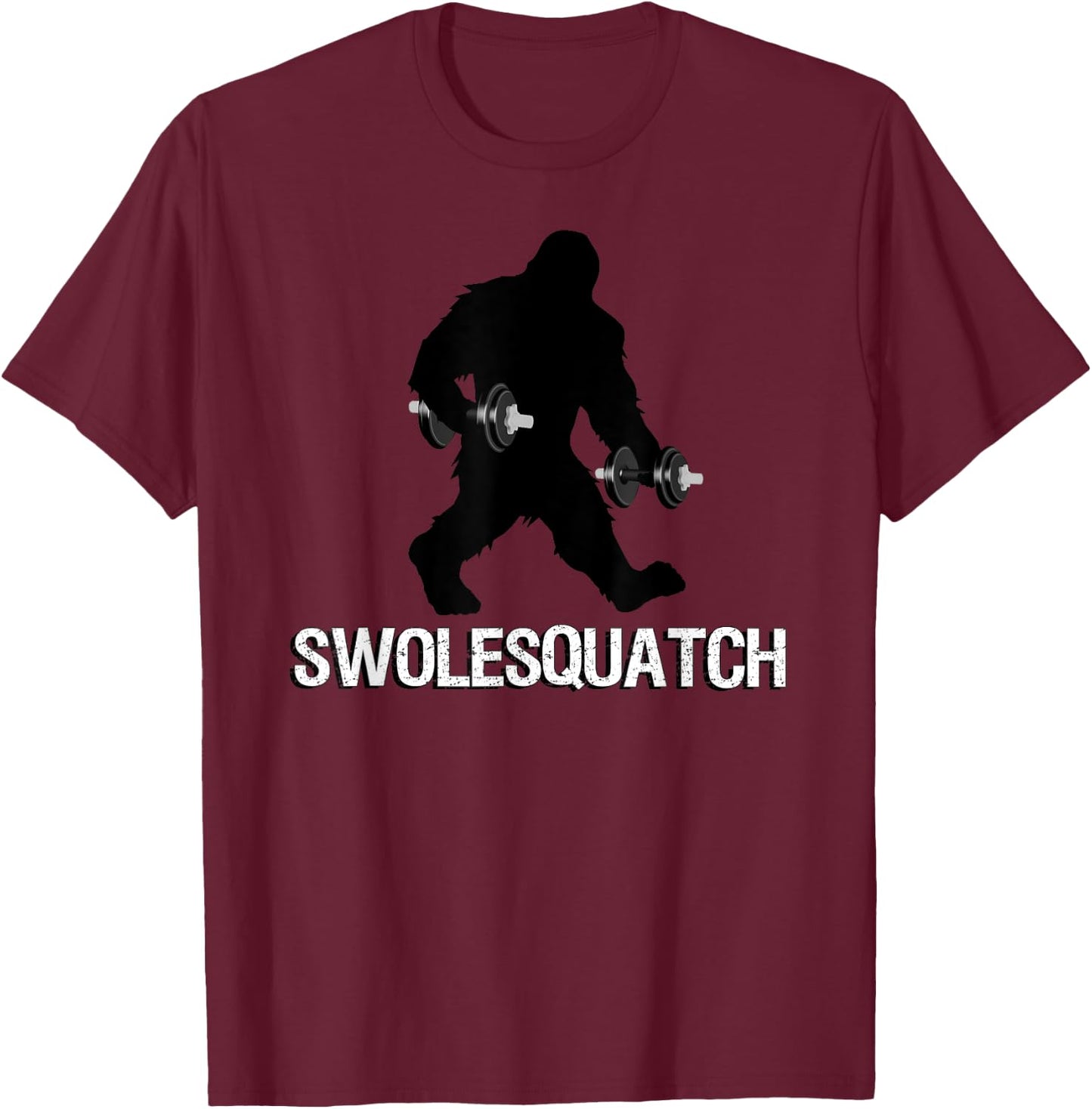 Bigfoot Bodybuilding Dumbbell Weights Sasquatch Lifter Funny T-Shirt - T-Shirt | Maroon
