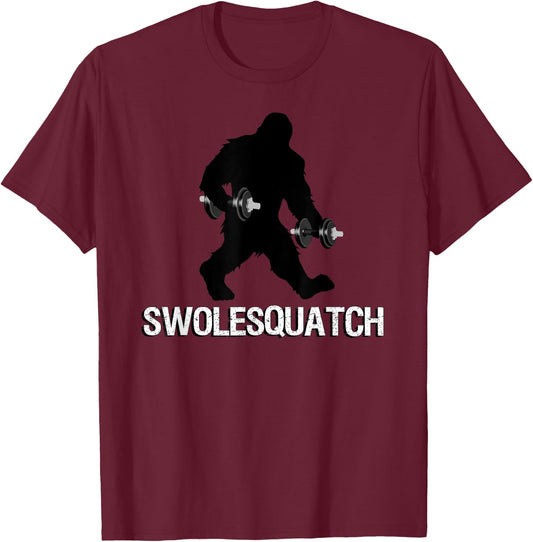 Bigfoot Bodybuilding Dumbbell Weights Sasquatch Lifter Funny T-Shirt - T-Shirt | Maroon