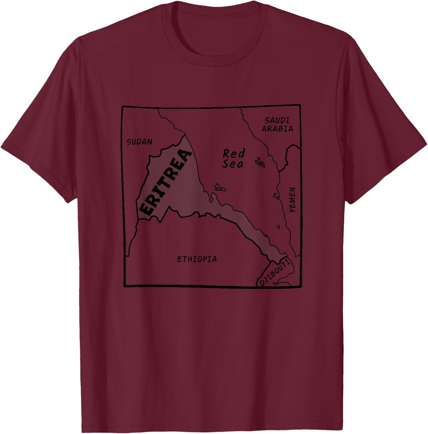 Hand-drawn black line map of Eritrea & neighboring countries T-Shirt - T-Shirt | Maroon