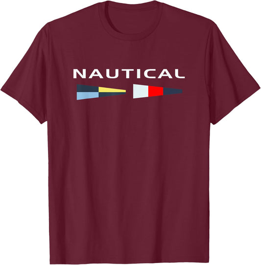 Nautical Maritime Flags Cool Men Women Boy Girl Sailboat T-Shirt - T-Shirt | Maroon
