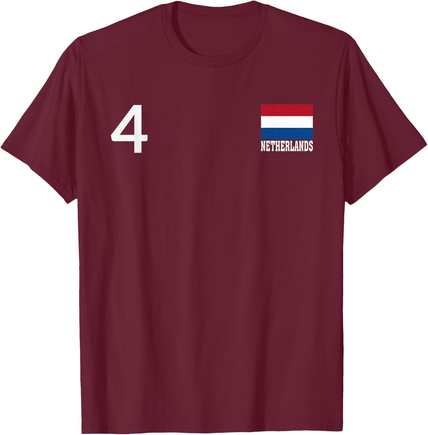 Netherlands Number 4 National Flag Country Heritage T-Shirt - T-Shirt | Maroon