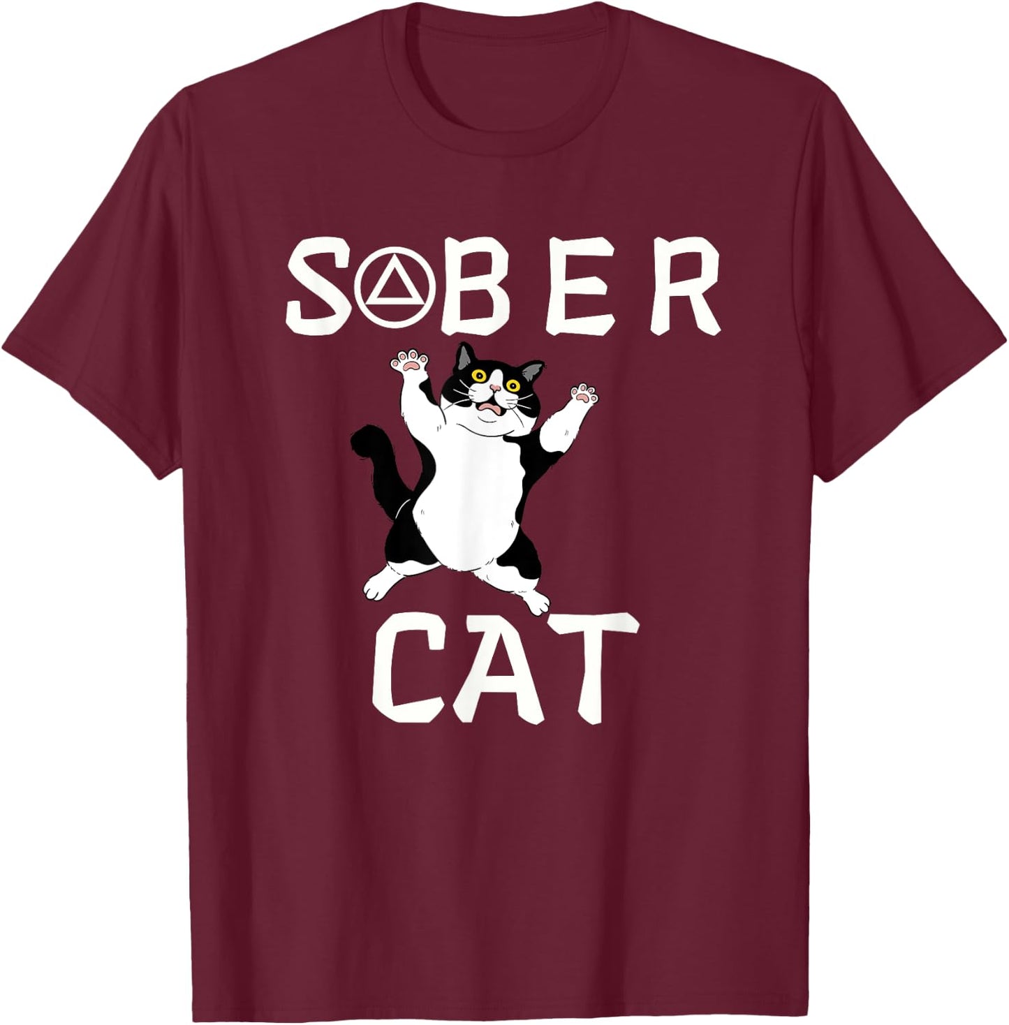 Funny Celebrate Sober Alcoholics Anonymous. Sober Cat. T-Shirt - T-Shirt | Maroon