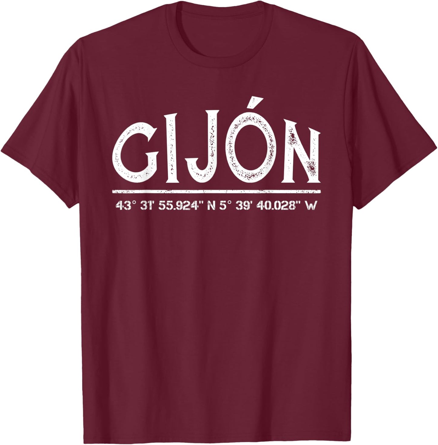 GPS coordinates Gijón Province of Asturias T-Shirt - T-Shirt | Maroon