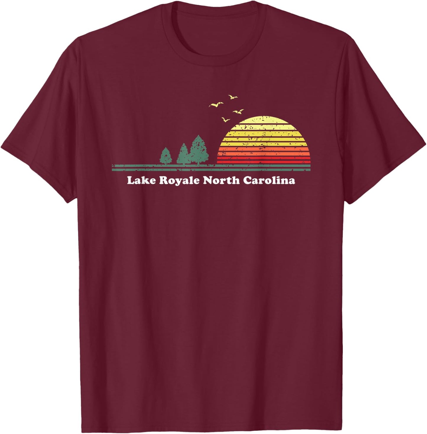 Vintage Lake Royale, North Carolina Sunset Souvenir Print T-Shirt - T-Shirt | Maroon