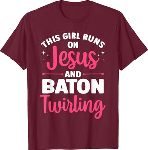 Baton Twirling Art Girls Color Guard Baton Twirler T-Shirt - T-Shirt | Maroon