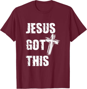 Jesus Got This Distressed Cross Faith Over Fear Christian T-Shirt - T-Shirt | Maroon