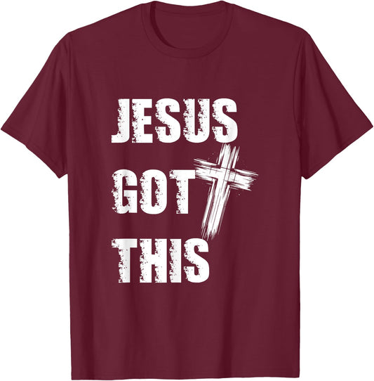 Jesus Got This Distressed Cross Faith Over Fear Christian T-Shirt - T-Shirt | Maroon