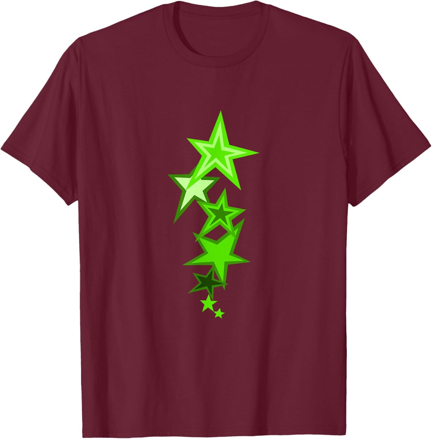 Green Color Vertical Stars Green Graphic T-Shirt - T-Shirt | Maroon